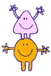 Cartoon characters smiling and waving